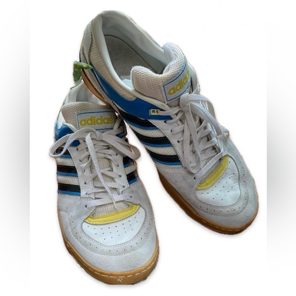 Adidas Men's White and Blue Sneakers